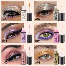 evpct 6 Colors Liquid Glitter Shimmer Metallic Sparkle Eyeshadow Set A,Glitter Colorful sequins Diamond silver Mermaid purple Mermaid pink Dazzling mavue Dazzling Gold Liquid Eyeshadow Makeup Palette