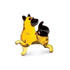 Tynies Tap The German Shephard Dog Handmade Glass Figurines with Collector's Frame - Glass Animals Collectible Miniature - Blown Glass Art for Kids & Home Decorations (Yellow)