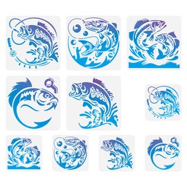 Pack of 10 Fish Wall Stencils Templates Reusable Plastic Fishing Stencils for Painting on Wood Walls Floors Fabrics Glass Furniture Fish DIY Craft Stencils