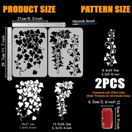 FINGERINSPIRE 2 Pcs Ivy Pattern Stencils with a Paint Brush 11.7x8.3Inch Ivy Vine Painting Stencils Reusable Plant Vine Decoration Stencils Plant Themes Vine Cluster Template for Wood Wall DIY