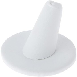 Plymor Ring-Finger-Display aus weißem Kunstleder auf runder Basis, 5,1 cm B x 5,1 cm T x 3,2 cm H.