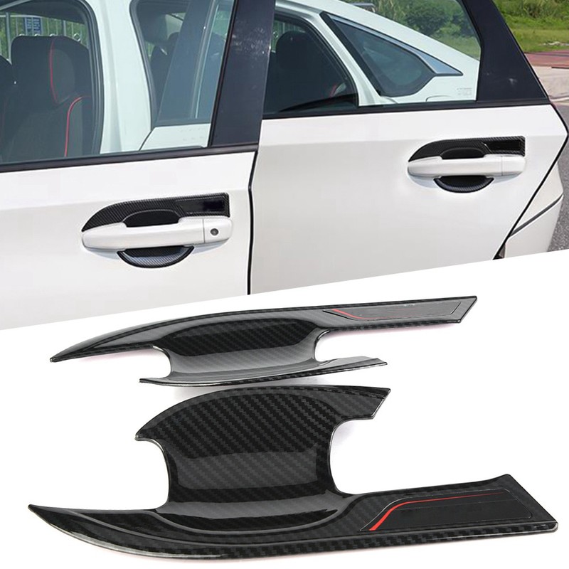 4pcs Carbon Fiber Style External Outer Door Bowl Handle Cover