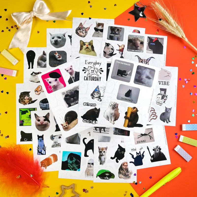 Pack of 100 Cat Meme Stickers, Cat Stickers, Cat Merch,