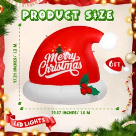 Simgoing 6FT Christmas Inflatable Outdoor Decoration Funny Inflatables Santa Hat for Golf Cart Xmas Blow Ups Santa Hat with LED Lights Christmas Decorations Outdoor for Golf Cart Roof