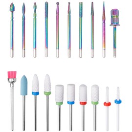 Yakamoz 20Pcs Nail Drill Bits Set, 2.35mm Shank Professional Diamond Cuticle Nail File Bits and Ceramic Acrylic Gel Nail Bit Kit for Manicure Pedicure, Home Salon