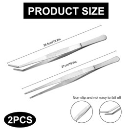 Fogcosy 2 Pieces Reptile Feeding Tongs, Stainless Steel Reptile Accessories, Geckos and Snakes Aquarium Straight and Curved Long Tweezer Terrarium Feeder Tool for Tank (Silver, 10.6 Inch)