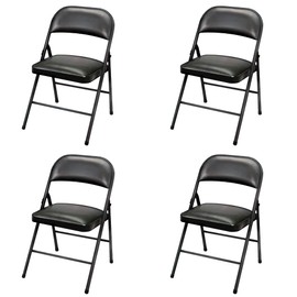 Plastic Development Group Indoor/Outdoor Metal Steel Padded Folding Fold Up Party Chair, Black (4 Pack)