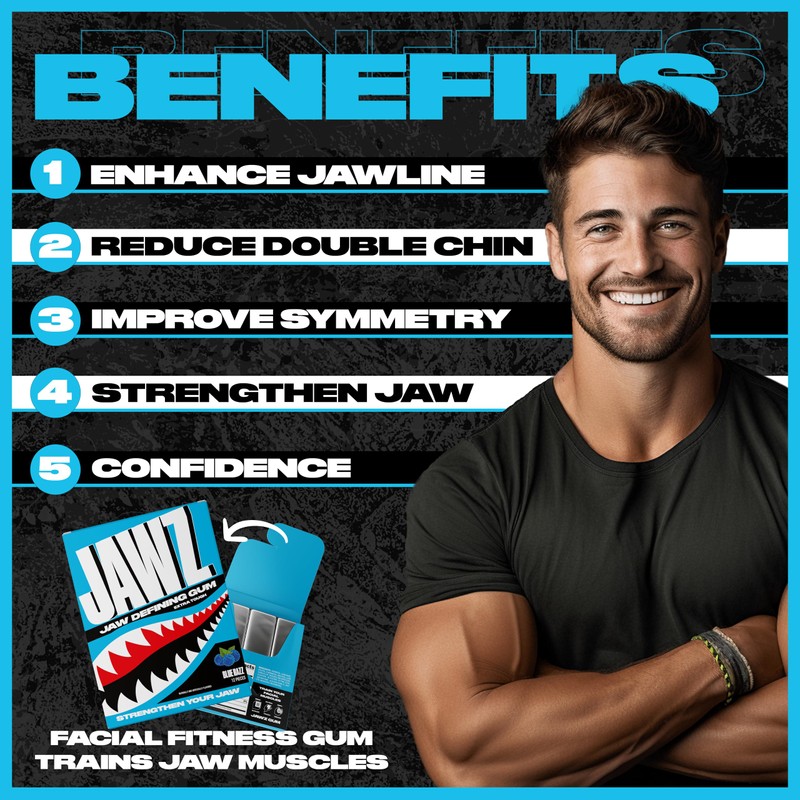 Jawz Gum Jawline Chewing Gum, 4 Pack Box, Blue Razz,