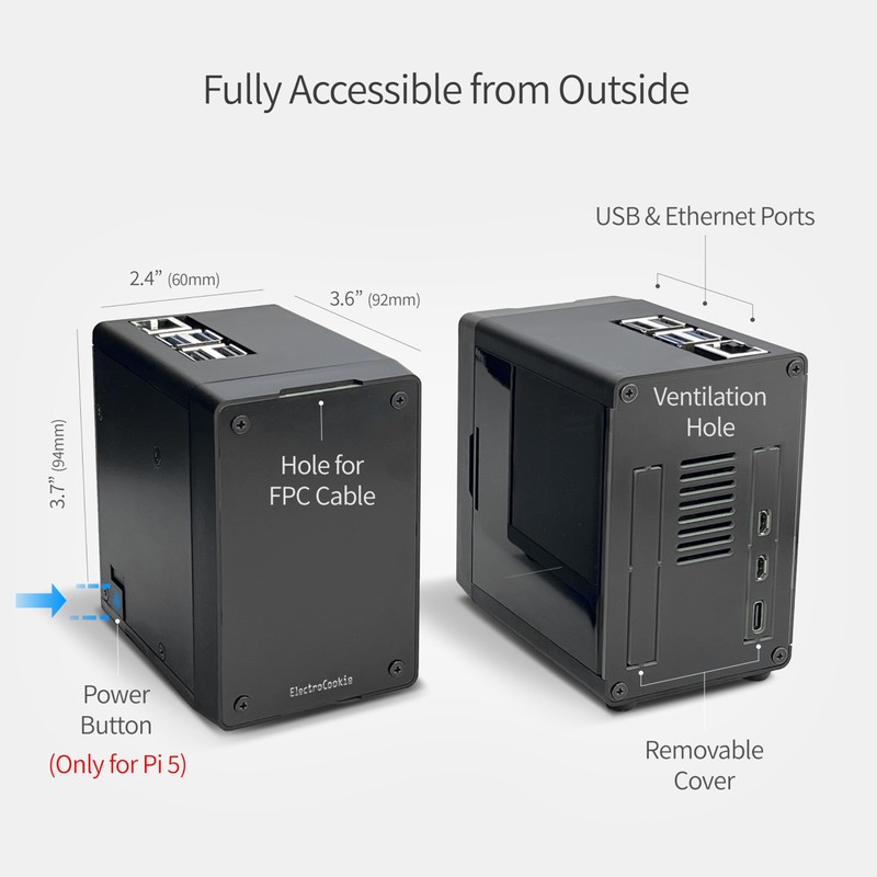ElectroCookie Mini PC Case for Raspberry Pi 5 with M.2