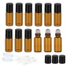 ZEJIA 3ml Roller Bottles 12Pack Amber Thick Glass Essential Oil