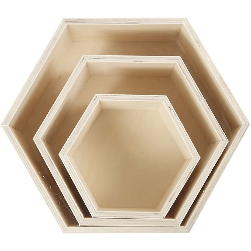 Creativ Company 56430 Hexagon Shelves, H: 14,8+19+24,2 cm, Depth 10