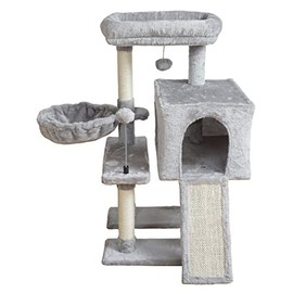 MIAO PAW 10Grey Cute Cat Tree Tower for Indoor Cats - Condo with Sisal Scratching Posts，Jump Platform Cat Furniture Activity Center Play House Bed