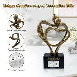 BIBNIZ Anniversary Wedding Gift Heart Decoration for Couples,1st to 50th or 60th for Her and Him, Romantic Couple Sculpture Love Statue for Weddings Valentine's Day Home Decor(S)