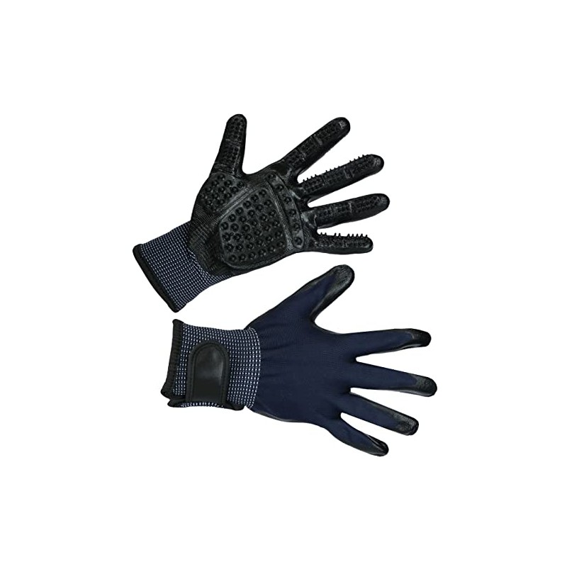 Kerbl Pet Cleaning and Massage Gloves Black/Blue, One Size