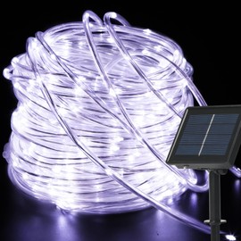 Luces solares de cuerda impermeables al aire última intervensión, 100 LED para exteriores, luces de hadas de tubo de PVC transparente, 8 modos de luces de trampolín para piscina, árbol, jardín, patio,