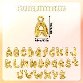 26pcs A-Z Letter Charms, Gold Glitter Bubble Alphabet Pendants Stylish Initial Charms with Round Rings for Bracelets Necklaces Earrings Women DIY Jewelry Craft Making Set
