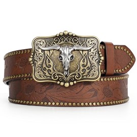 TRIWORKS Western Belt for Men Cowboy Leather Belt for Jeans