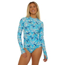 Salt Life Tropic Palm - Women's Rash Guard Top, Long Sleeve, UPF 50+, UV Sun Protection, Beach Cover Ups for Women, Blue, Medium