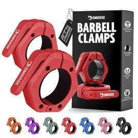 DMoose Fitness Barbell Clips 2" (Pair) - Quick Release Olympic Barbell Clamps with Anti Slip TPR Lining - Barbell Collars for Secure Weightlifting & Powerlifting, Weight Clips Bar (Red - Non Magnetic)