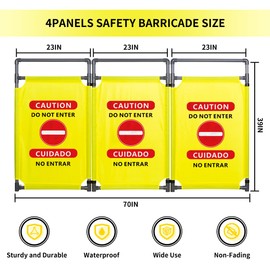 3 Panels Safety Barricade, 5.8FT Removable Foldable Security Gates Barrier with Heavy Duty PVC Frame, Bilingual Bold Font and Graphics Easier to Identify, Barricade for Indoor and Outdoor Use(Yellow)