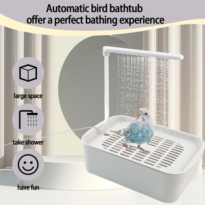 PINVNBY Automatic Bird Bath with Pump,Parrot Bathtub Shower Parakeet Bath
