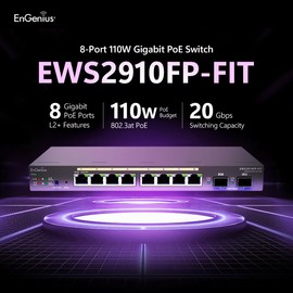 EnGenius Fit EWS2910FP-FIT 8-Port Gigabit PoE+ Managed Switch - 110W Power Budget, Cloud Management, Layer 2+ Features for Business Networks