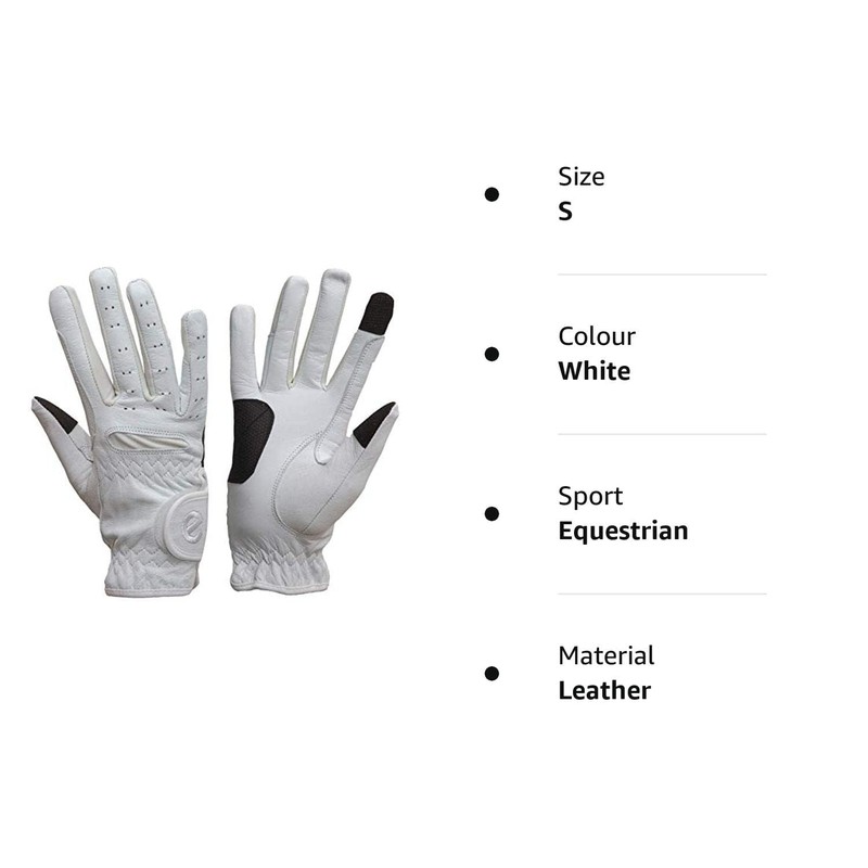 eGlove EQUEST GRIP PRO Leather Touchscreen Horse Riding Gloves (White,