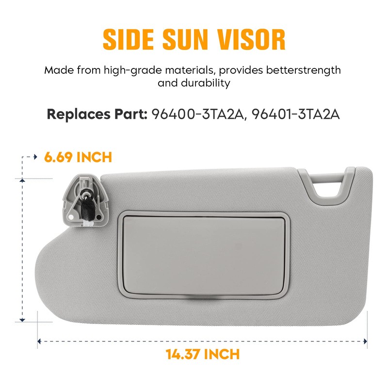 Left & Right Driver Passenger Side Sun Visor Gray with