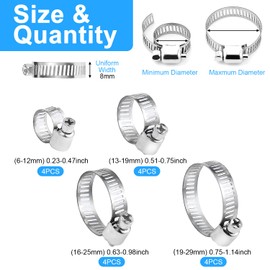 Stainless Steel Hose Clips Set, 16 Pcs Range Hose Clamps, Hose Clamps Clips for Securing Hose Connections, Home Gas, Pipe Water, Pipe and Fuel Line, Flexible Hose Pipe Tube