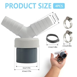 Yllyvly Y-Adaptor for Dishwasher and Washing Machine, Drain Connection Double Adapter with Outlet Diameter 40 mm and Input Diameter 18.24 mm, Includes 2 Hose Clamps Diameter 18.24 mm, Robust and