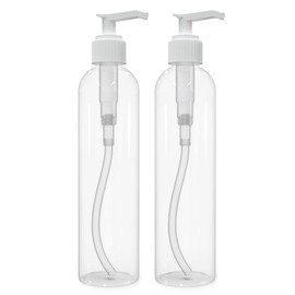 BRIGHTFROM Lotion Pump Bottles, Empty 8 OZ, BPA-Free, PET Refillable Plastic Containers, Clear with White Dispenser for - Soap, Shampoo, Lotions, Liquid Body Soap, Creams and Massage Oil (2 Pack)