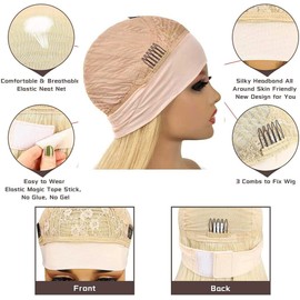 GzorOuzr #613 Straight Headband Human Hair Wigs Blonde Brazilian Remy Human Hair Wigs For Women 130% Density Glueless No Lace Wig Honey Blonde Headband Wigs For Women 20 Inch