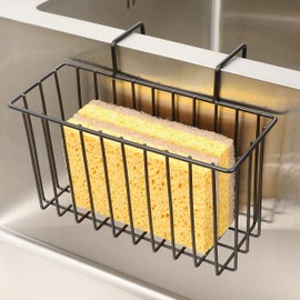 Damita Sponge Holder for Kitchen Sink, Sink Caddy Kitchen Sink Tidy Brush Dishwashing Liquid Drainer Rack Black, Small