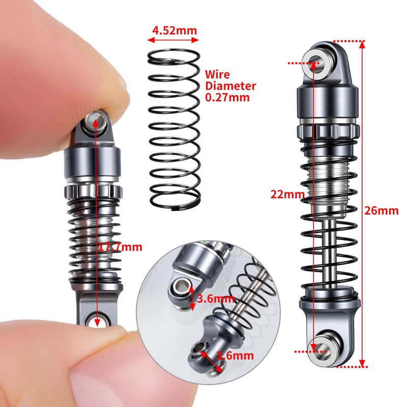 RCLIONS Aluminum 1/30th SCX30 22mm Shock Absorber for AXIAL SCX30