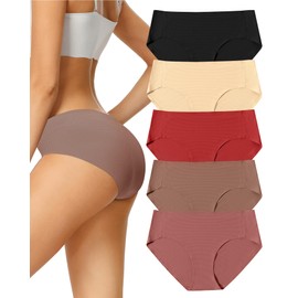 voenxe Womens Seamless Hipster Panties Stretch Breathable No Show Bikini Underwear 5 Pack Coffee