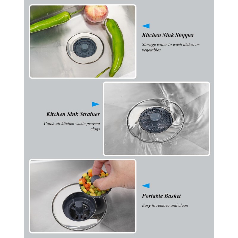 Hibbent Kitchen Sink Plug,Upgraded 3 in 1 Kitchen Sink Strainer