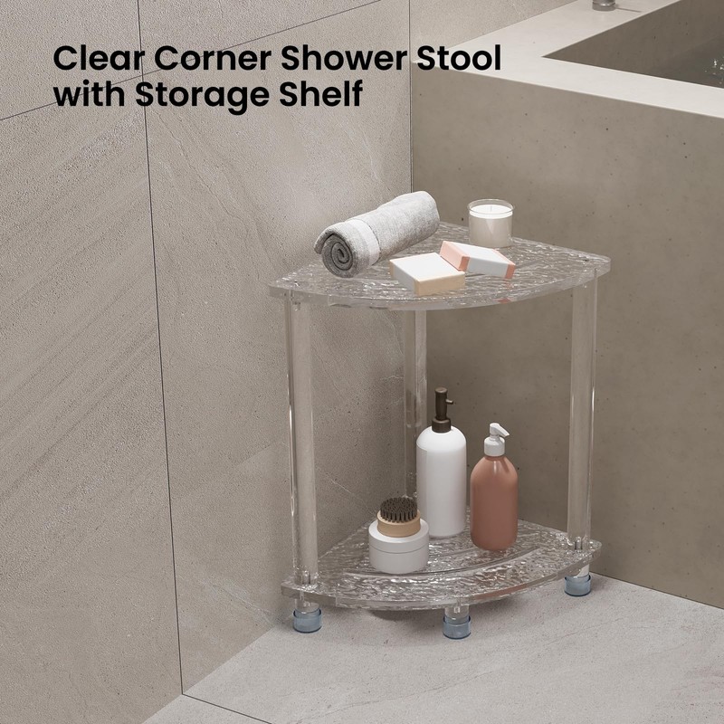 Sumerflos Acrylic Corner Shower Stool for Inside Shower, Clear Small