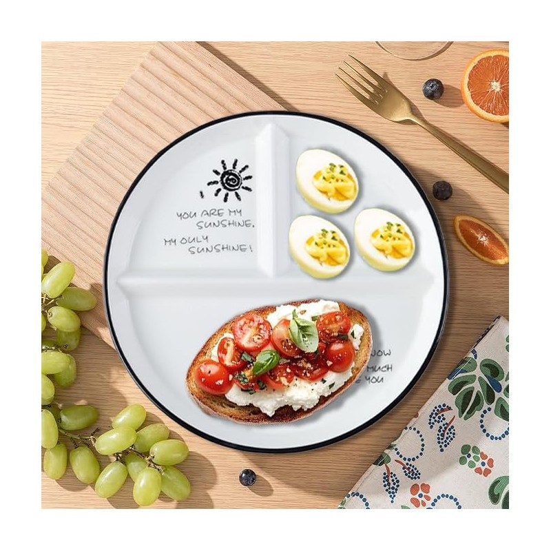 Hoshisea Divided Ceramic Dinner Plate, Split Diet Plate, Snack Plate,