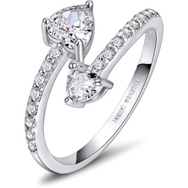 FOREVER QUEEN Birthstone Rings 925 Sterling Silver Rings Adjustable Open Heart Stones Rings For Women