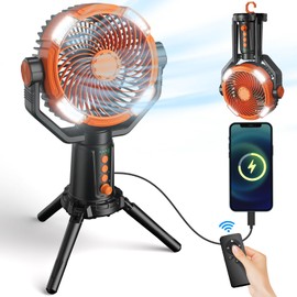 VOSFEEL Camping Fan with LED Light, 10000 mAh Battery Powered Fans with Hanging Hook, Portable Fans with 270° Rotation, Portable Fan for Camping, Travel, Fishing