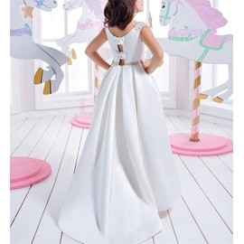 White First Communion Dresses for Girls 7-16 Satin Ruffles Kids Birthday Party Dress