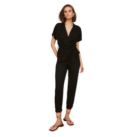 TRENDYOL Women's Belted Jumpsuit, black