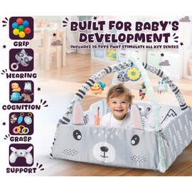 GetBoom Baby Play Mat Tummy Time with Extra Mat - Baby Play Mats for Floor Activity Gym with Toys, Washable Tummy Time Mat Girl & Boy, Floor Play Mat for Babies 0 6 Months+, 43.7 x 39.8 x 20.5 Inches