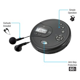 GPX PC332B Portable CD Player with Anti-Skip Protection, FM Radio and Stereo Earbuds - Black