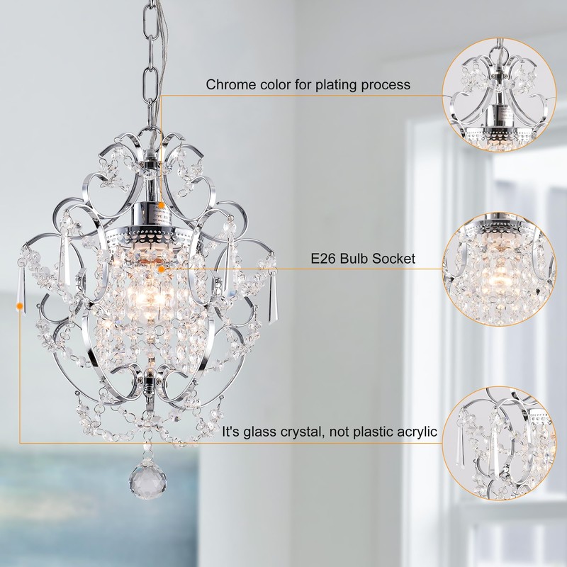 FLSFU Plug in Crystal Chandelier,14.7 Ft Hanging Lights with Clear