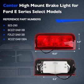 Misakomo 923-290 Brake Light Center High Mount - Halogen Third Stop Light Compatible with Ford E150 E250 E350 E450 E550 Econoline Super Duty 1992-2022 - Fits for 6C2Z13A613B F2UZ13A613B XC2Z13A613BA