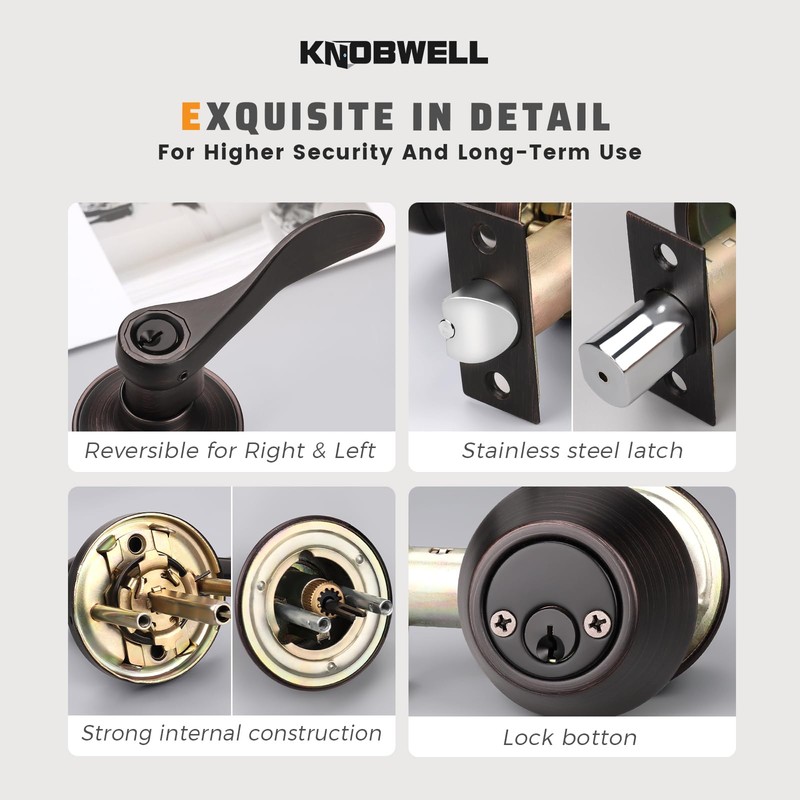 KNOBWELL 3 Pack Keyed Alike Bronze Front Door Handle and