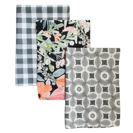 Desert Aqua || 3 Pack|| Not Your Ordinary Kitchen Towels || Dish Towels || Waffle Weave Microfiber || Tea Towels || Highly Absorbent || Hanging Loop || Dish Cloths || Designer Prints (Gray)
