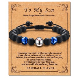 Alissl Baseball Ideas Gifts for Son -Baseball Jewelry for Boys - Tiger Eye Beads Bracelet Adjustable - Bracelets Baseball Gifts for Son Grandson Boys for Christmas Birthday
