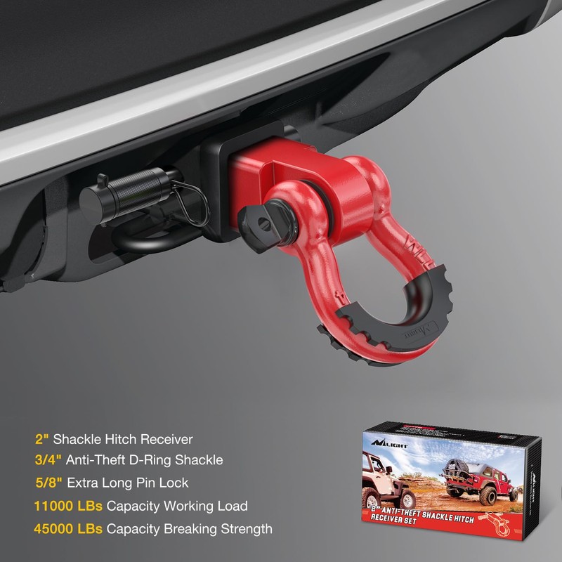 Nilight Anti-Theft Shackle Hitch Receiver 2Inch 45000 LBs Breaking Strength